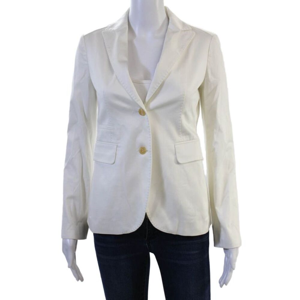 Maloom Women White Classic Blazer Collared Long Sleeve Button Size 6
